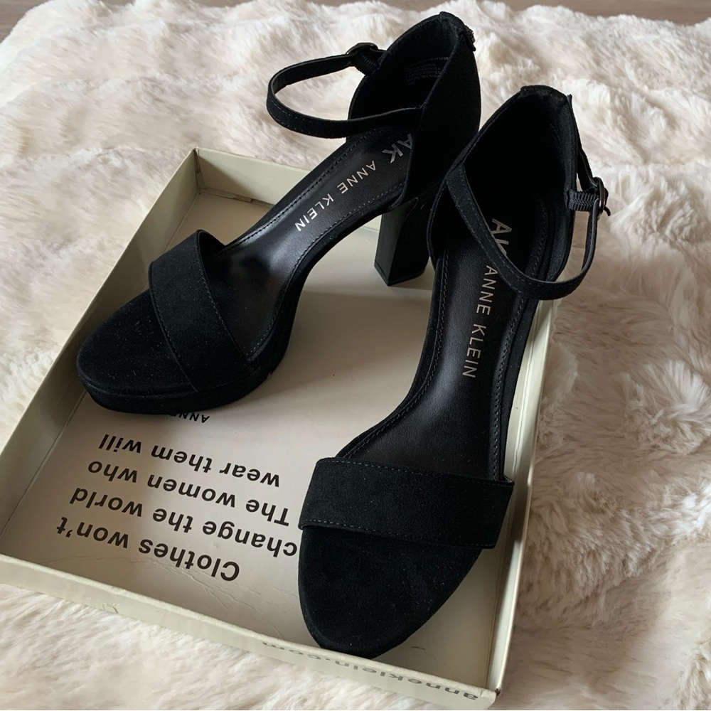 Anne Klein Platform Heeled Faux Suede Sandals, Size 8